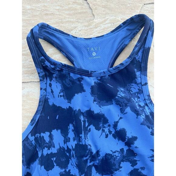 Tavi workout set high rise Shorts and bra top Blue Printed Size Small BF - Picture 3 of 4
